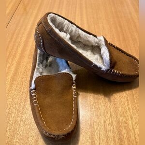 Koolaburra by UGG Suede Moccasin Slippers Brown Shearling Lined Womens 7